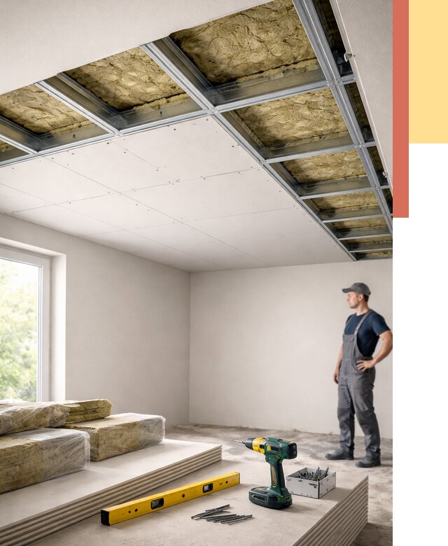 Звукоизоляция потолка ГКЛ в Тобольске от 966 руб. — монтаж под ключ | ОТДЕЛОЧНИК-Тбл