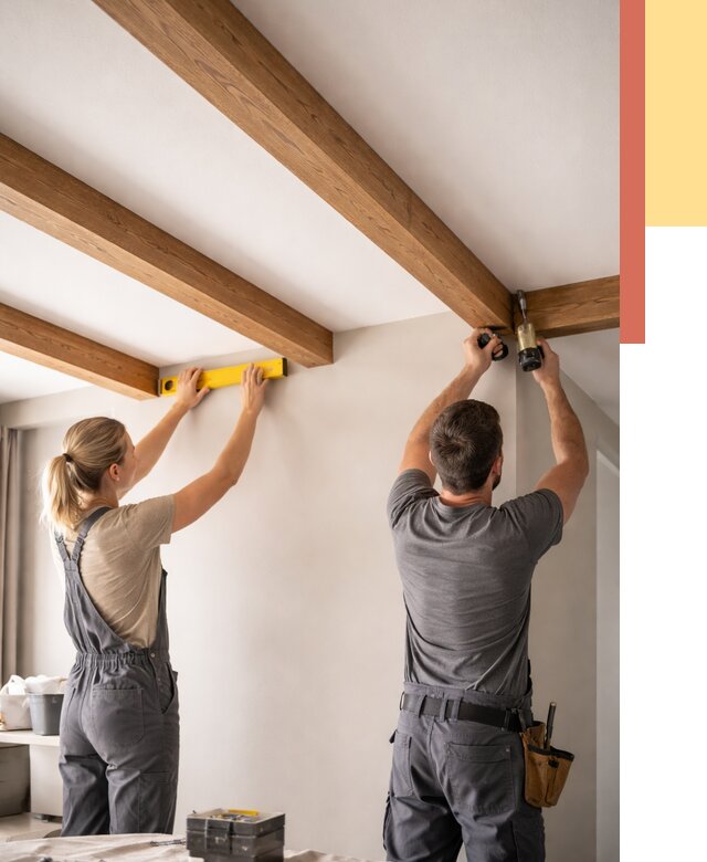 Монтаж декоративных балок на потолок в Тобольске от 4270 руб. — ОТДЕЛОЧНИК-Тбл